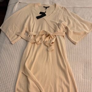 BCBG - Cream Wrap-Style Knit Dress with Waist Tie